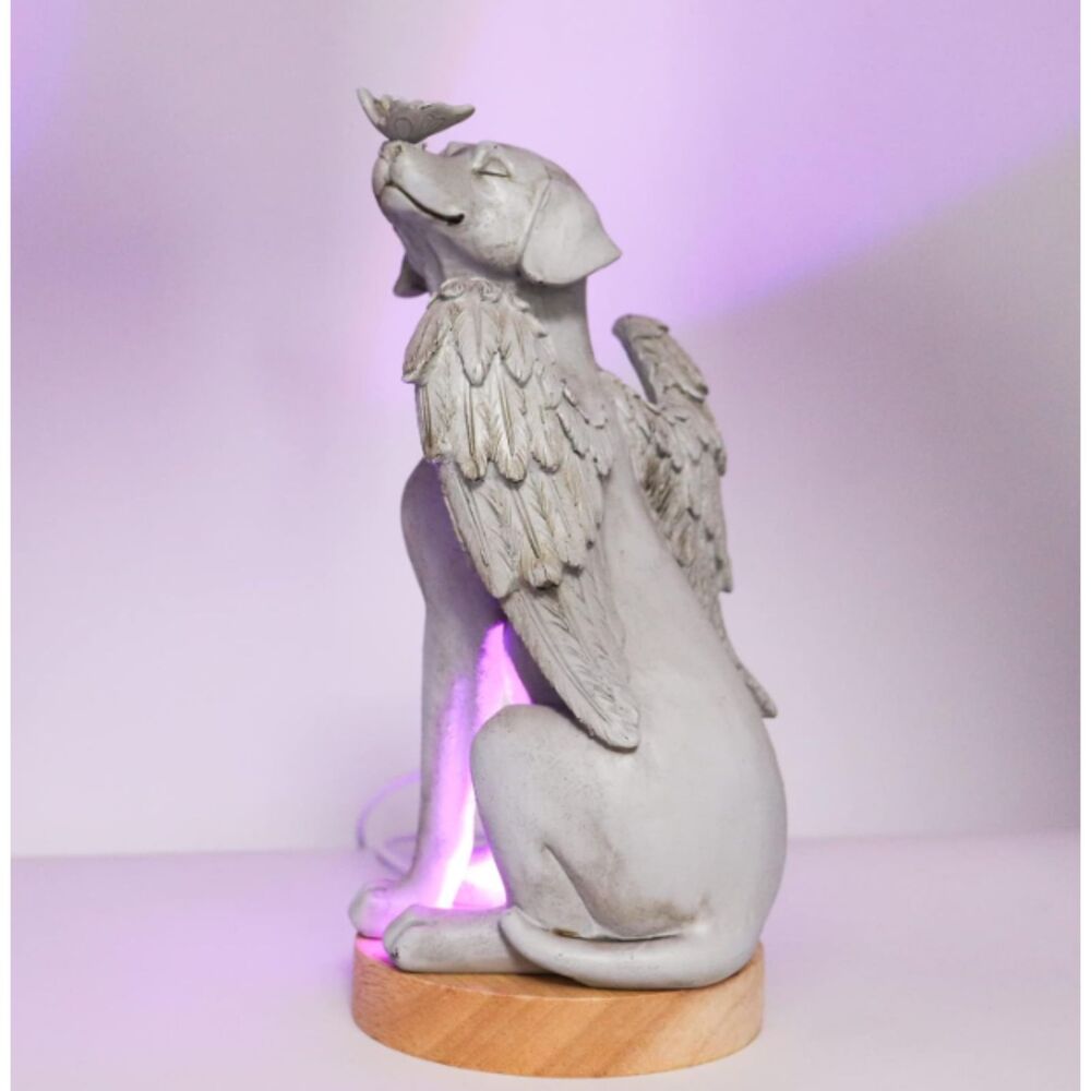 8.3" Angel Dog Garden Statue with Light Base & Remote Inside Outside - Picture 2 of 11